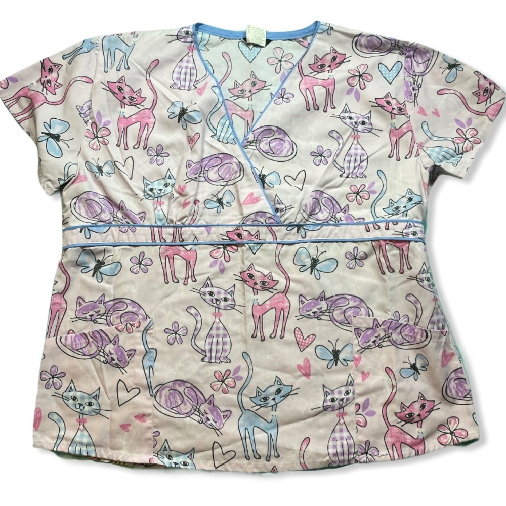 Pink Kittens Patterned Scrub Top